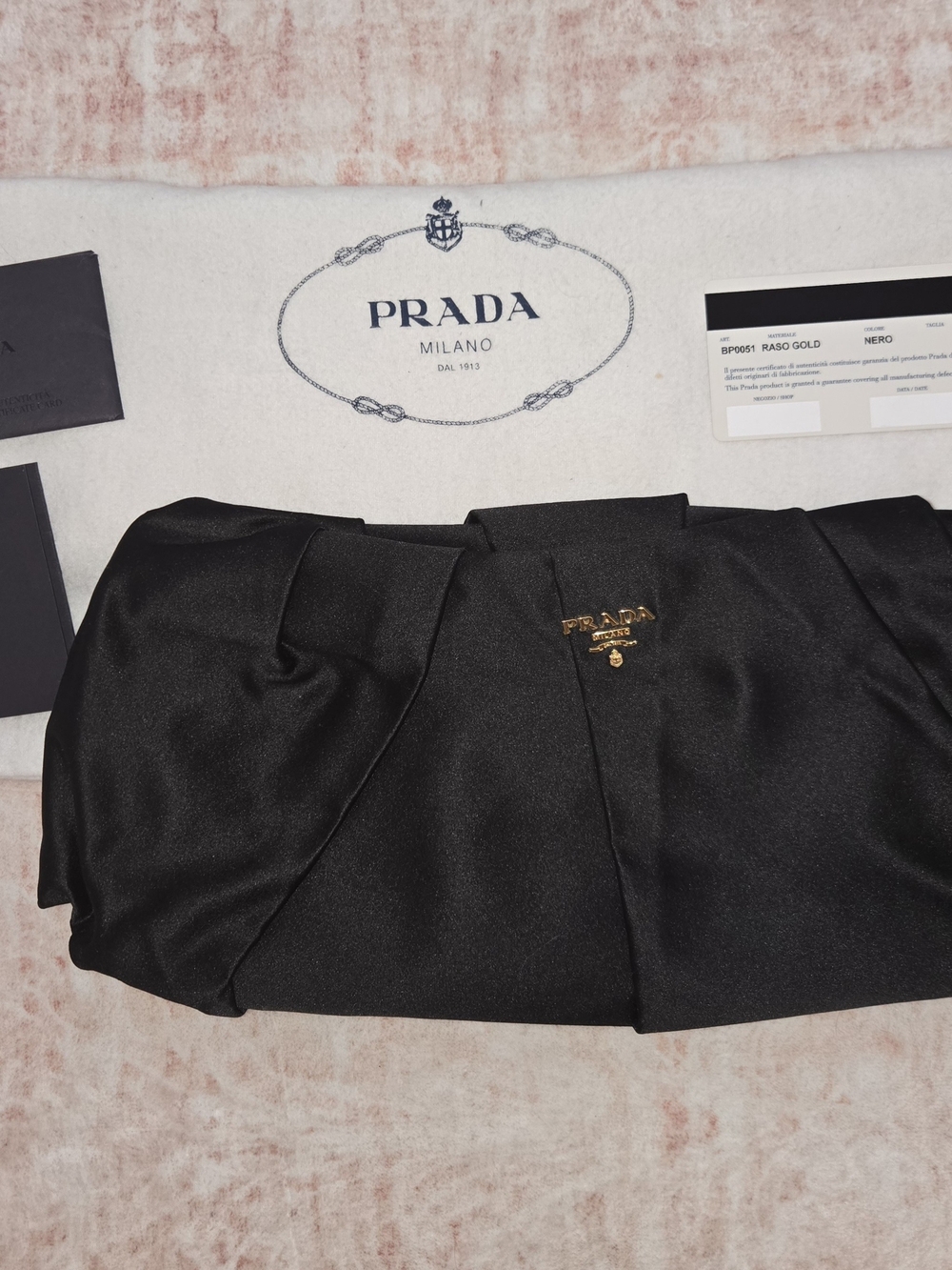 Prada Black Pleated Raso Clutch